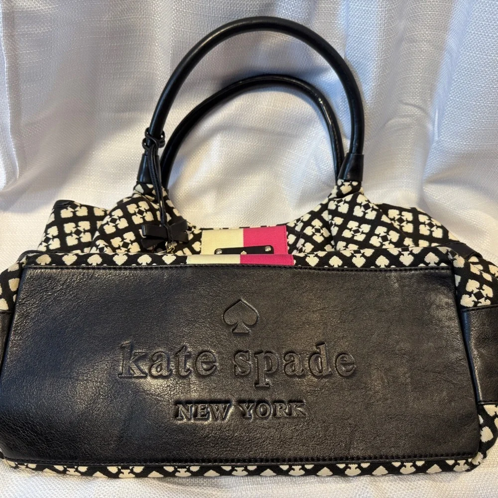 Kate Spade Stevie Jacquard Shoulder Bag Black Pink White Rare Classic Tote‎